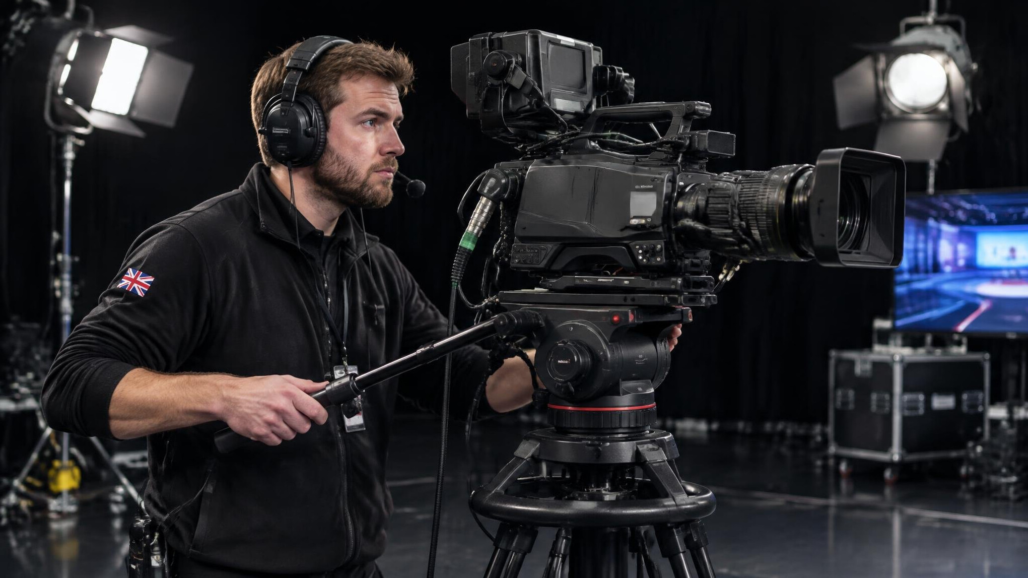 Camera operator filming a live television segment